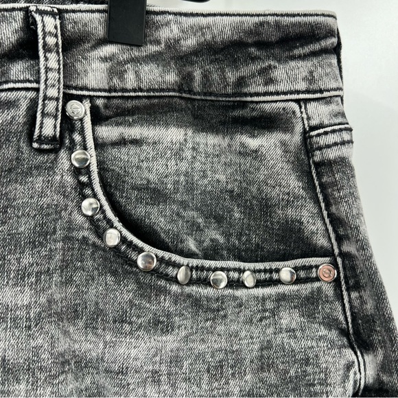 Rebecca Minkoff High Rise Barrel Wide Leg Crop Jeans Black Wash Studded - Picture 8 of 11